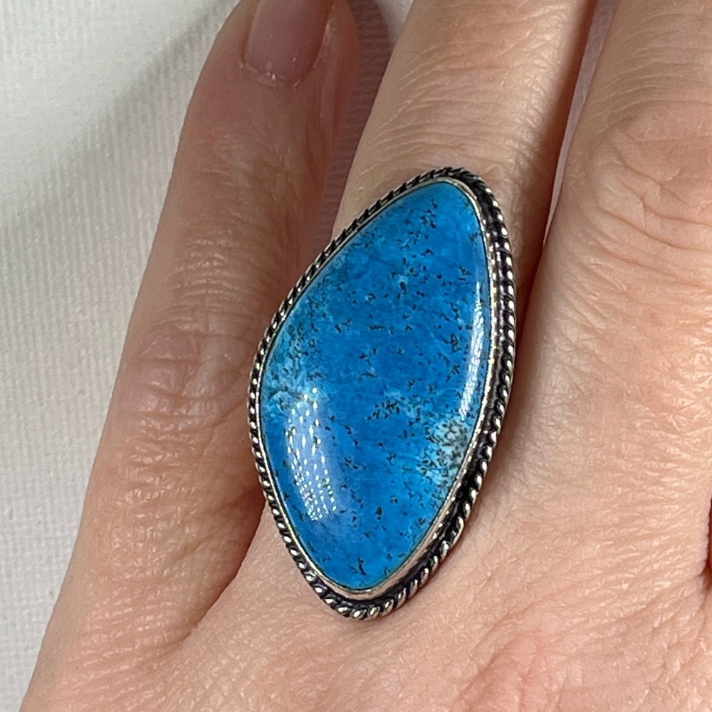 925 Sterling Silver Overlay Color Enhanced Dendritic Jasper Ring Size 6.75 - Picture 8 of 9
